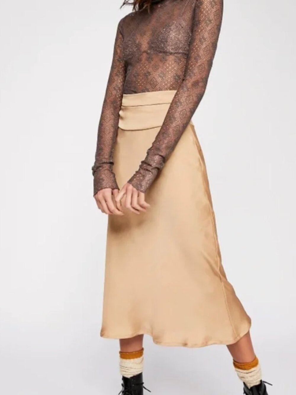 Free People Normani Bias Satin Midi Skirt